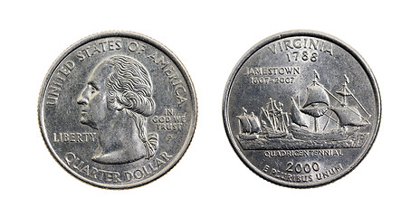 Image showing American quarter dollar isolated  