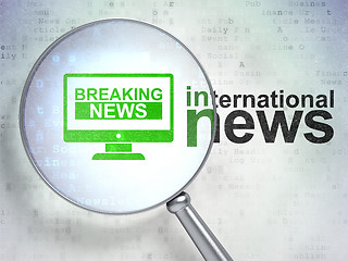Image showing News concept: Breaking News On Screen and International News with optical glass