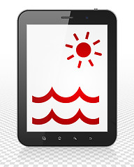 Image showing Vacation concept: Tablet Pc Computer with Beach on display