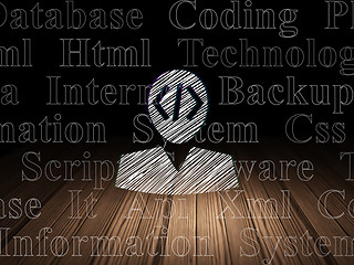 Image showing Software concept: Programmer in grunge dark room