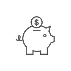 Image showing Piggy bank with dollar coin line icon.