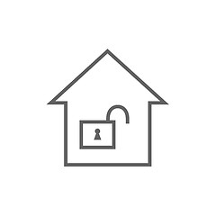 Image showing House with open lock line icon.