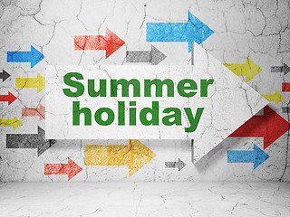 Image showing Tourism concept: arrow with Summer Holiday on grunge wall background