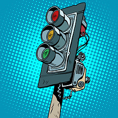 Image showing Retro classic three-color traffic light