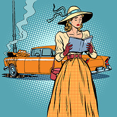 Image showing Woman crash car retro funny