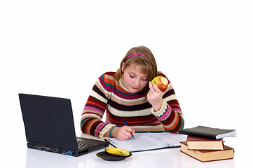 Image showing Teenager girl student doing homework