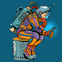 Image showing retro astronaut with a smartphone