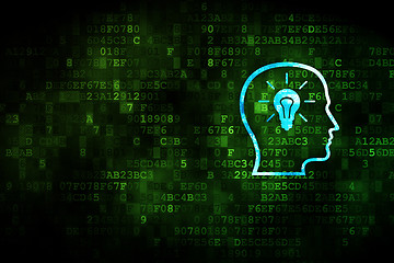 Image showing Learning concept: Head With Lightbulb on digital background