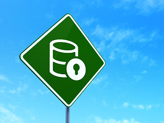 Image showing Programming concept: Database With Lock on road sign background