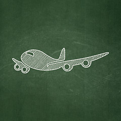 Image showing Travel concept: Airplane on chalkboard background