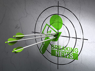 Image showing News concept: arrows in Breaking News And Microphone target on wall background