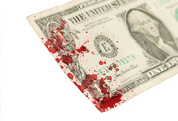 Image showing US one Dollar bill, close up, blood