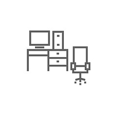 Image showing Computer set with table and chair line icon.