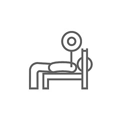 Image showing Man lying on bench and lifting barbell line icon.