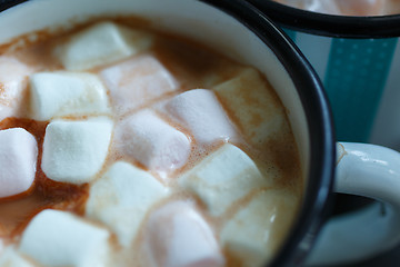 Image showing Two mugs of hot cacao with marshmallow