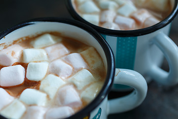 Image showing Two mugs of hot cacao with marshmallow