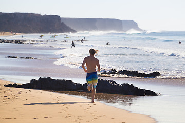 Image showing Active people on El Cotillo beach, Fuerteventura, Canary Islands, Spain.