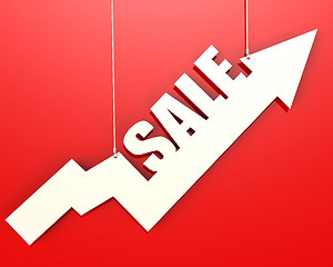 Image showing White arrow with sale word hang on red background