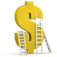 Image showing Yellow dollar sign with ladder 