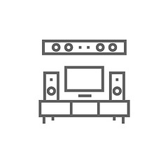 Image showing TV flat screen and home theater line icon.