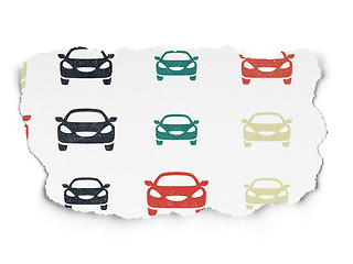 Image showing Vacation concept: Car icons on Torn Paper background