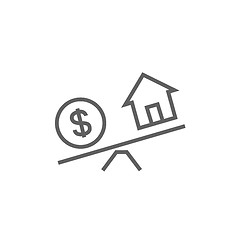 Image showing House and dollar symbol on scales line icon.