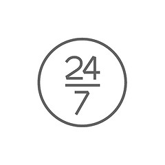 Image showing Open 24 hours and 7 days in wheek sign line icon.