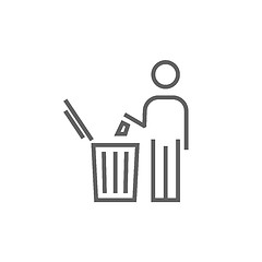 Image showing Man throwing garbage in a bin line icon.