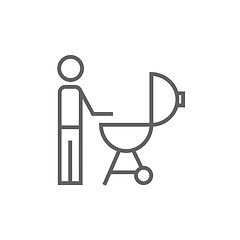 Image showing Man at barbecue grill line icon.