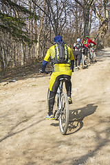 Image showing Cyclist riding mountain bike