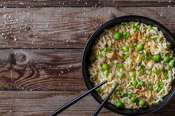 Image showing Chinese noodles. Top view.