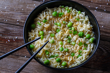 Image showing Chinese noodles. Top view.