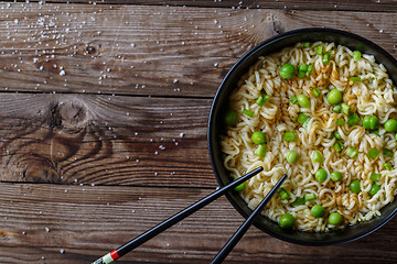 Image showing Chinese noodles. Top view.