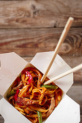 Image showing Asian noodles with fresh green onion and boiled egg