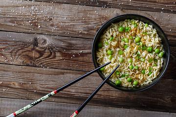 Image showing Chinese noodles. Top view.