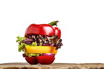 Image showing Healthy sandwich with fresh pepper, onion, salad lettuce. Detox diet.