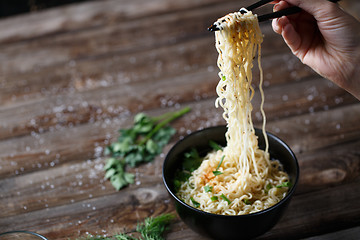 Image showing Chinese noodles. Top view.