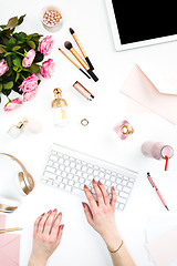 Image showing The female hands on keyboard