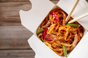 Image showing Asian noodles with fresh green onion and boiled egg