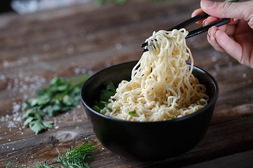 Image showing Chinese noodles. Top view.