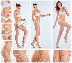 Image showing Collage of female body with the drawing arrows