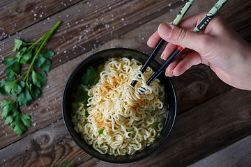 Image showing Chinese noodles. Top view.