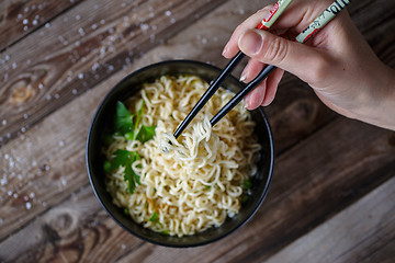 Image showing Chinese noodles. Top view.