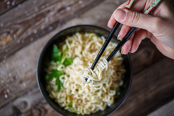 Image showing Chinese noodles. Top view.