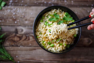 Image showing Chinese noodles. Top view.