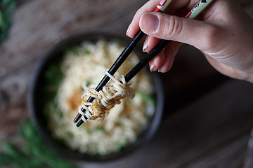 Image showing Chinese noodles. Top view.