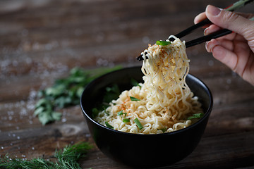 Image showing Chinese noodles. Top view.