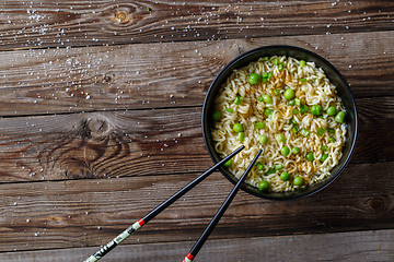 Image showing Chinese noodles. Top view.