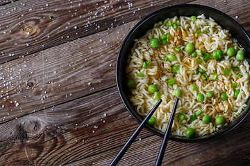 Image showing Chinese noodles. Top view.