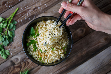 Image showing Chinese noodles. Top view.